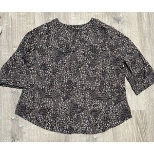 Torrid Blouse Size 2 (2X) Black Pink Gray Abstract Print V-Neck 3/4 Sleeve Top